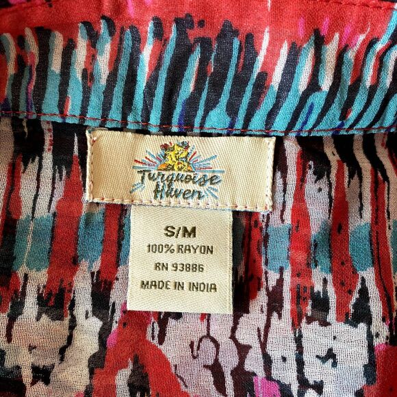 Turquoise Haven Swim Coverup Multicolor Abstract Printed Button Down Size S/M - Picture 5 of 5